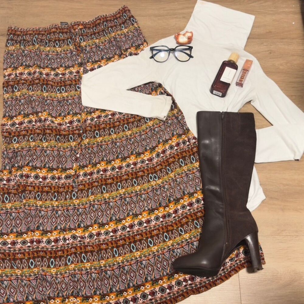 Boho Chic Multicolor I.N. Studio Geometric Maxi Skirt